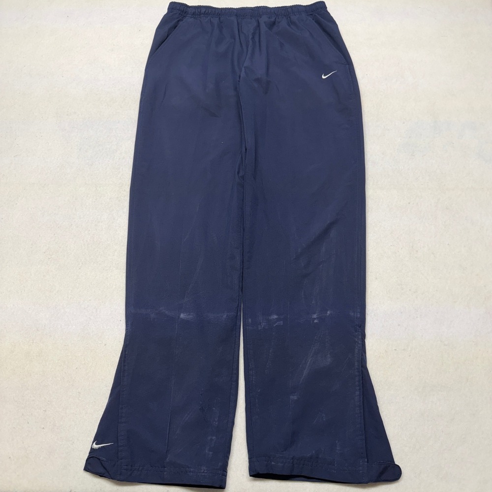 Vintage Y2K Nike Track Pants Windbreaker Joggers Fleece Lined‎ Navy Blue Mens XL